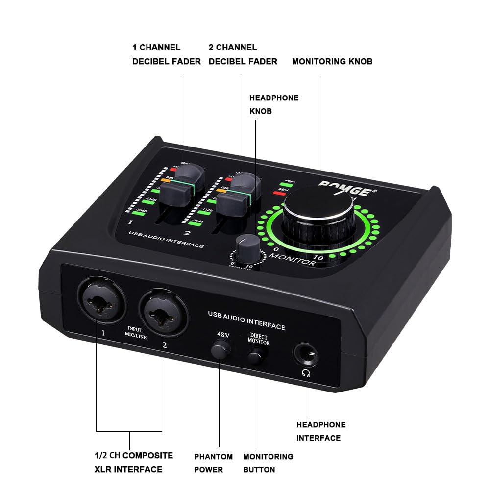 2 Channel USB Audio Interface with XLR 48V Phantom Power F16858