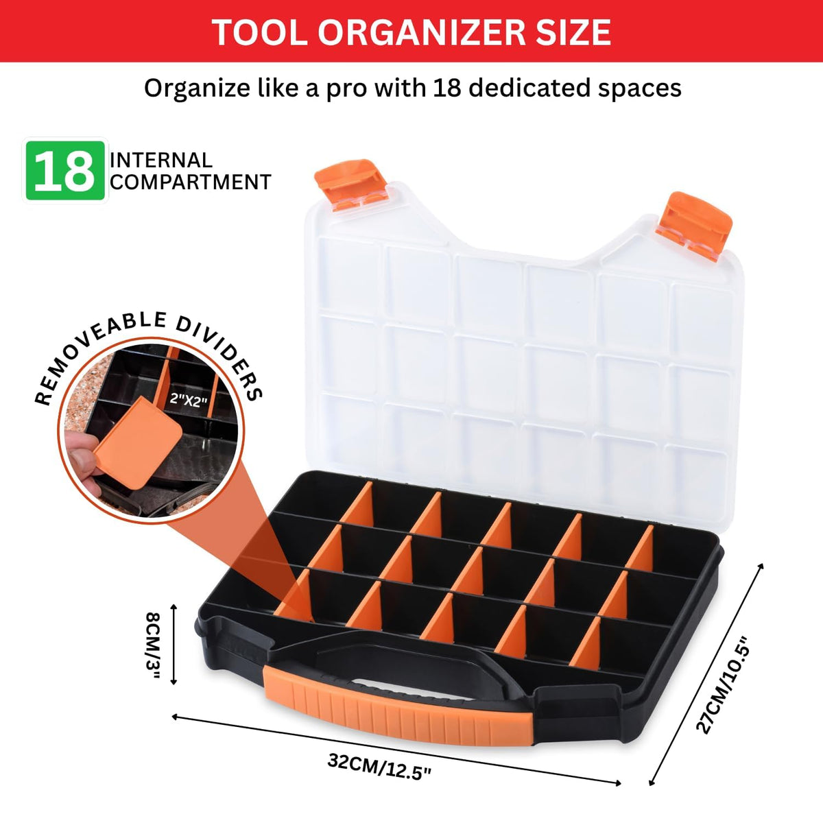 18-Compartment Portable Plastic Hardware Organizer Box L933
