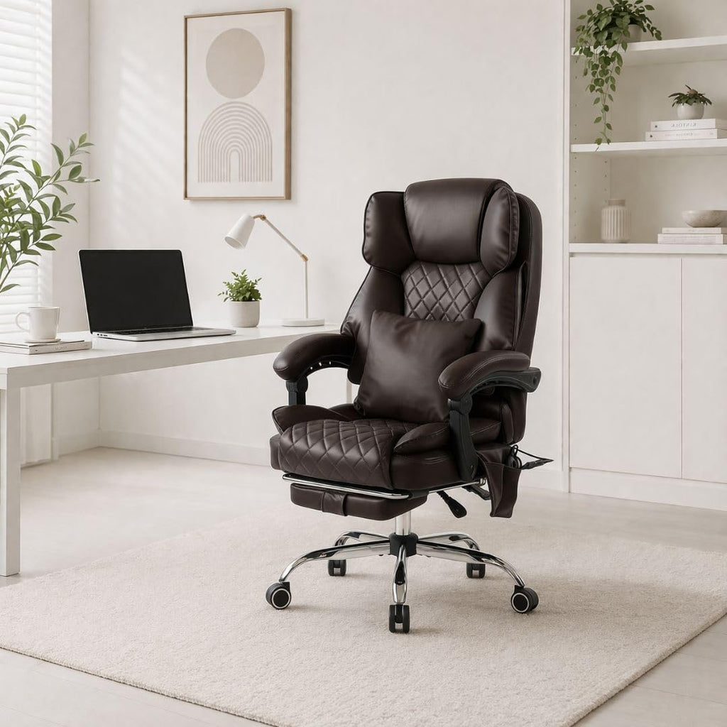 Dark Brown Executive Office Chair with Heated Lumbar and Footrest X988872