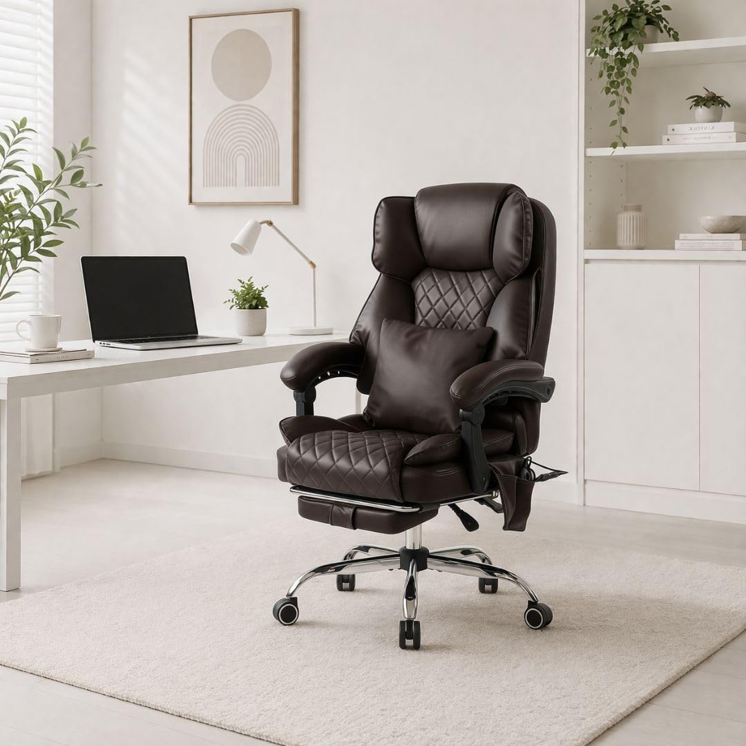 Dark Brown Executive Office Chair with Heated Lumbar and Footrest X988872