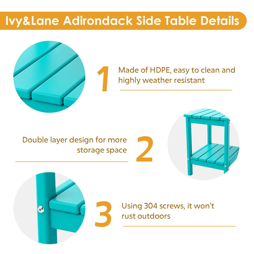 Aqua HDPE Plastic 2-Shelf Outdoor Side Table C69942