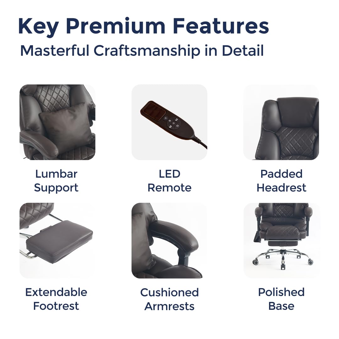 Dark Brown Executive Office Chair with Heated Lumbar and Footrest X988872