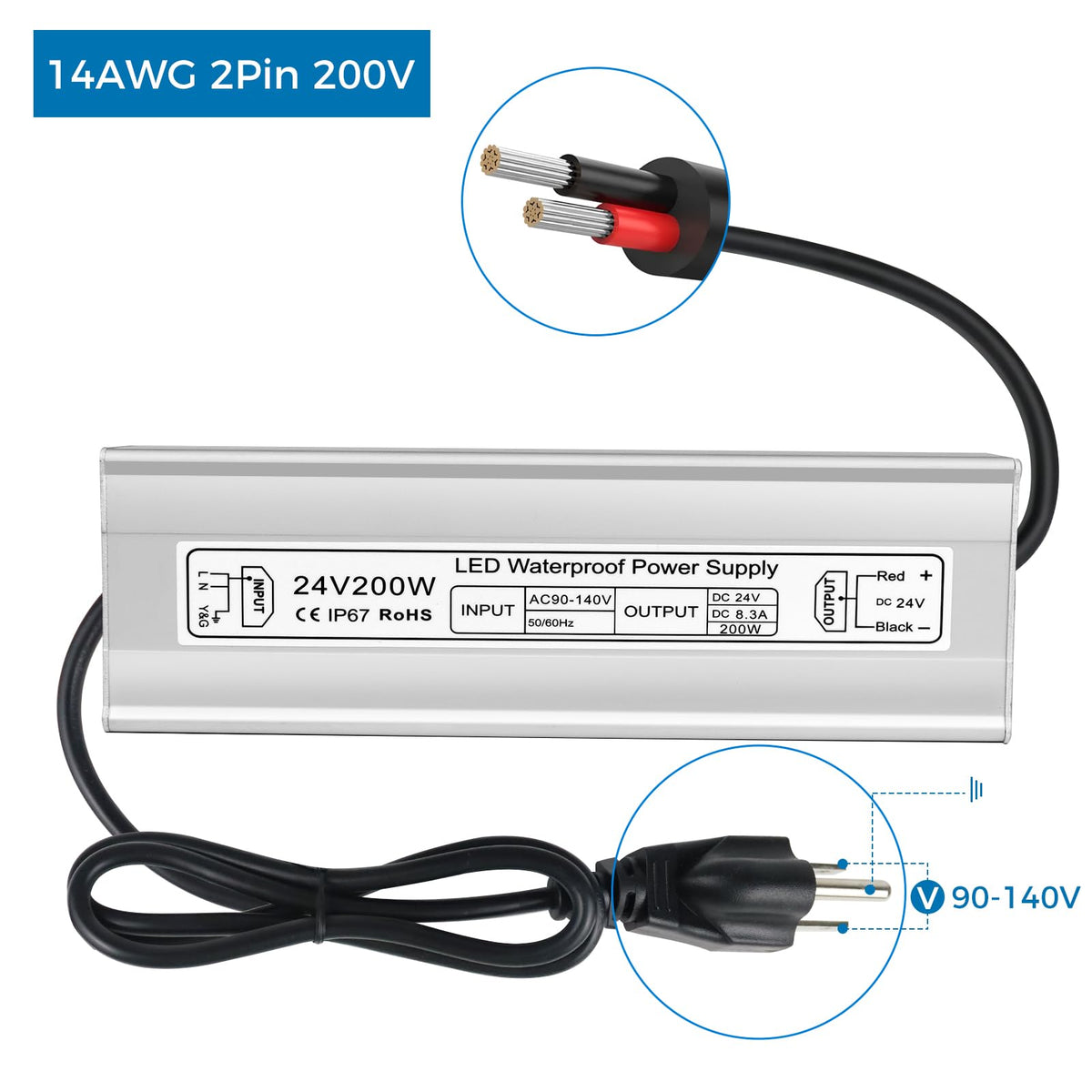 200W 24V IP67 Waterproof LED Driver D3233