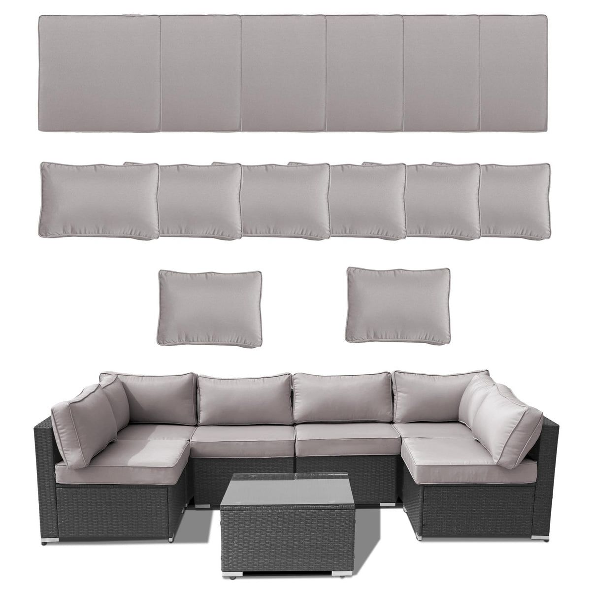 14 Piece Waterproof Outdoor Sofa Cushion Replacement with Zippers P5983