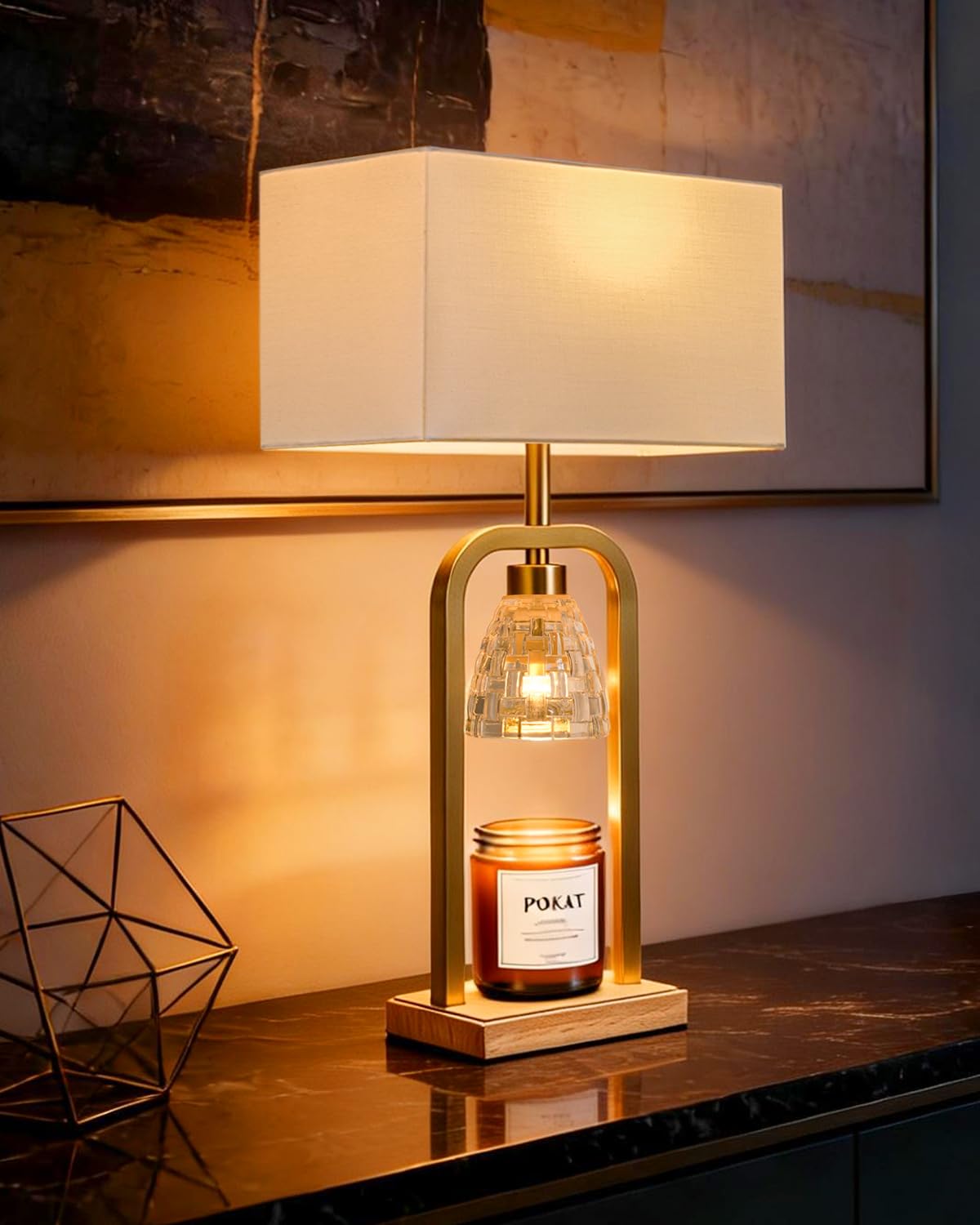 2 in 1 Gold Table Lamp with Candle Warmer S40274