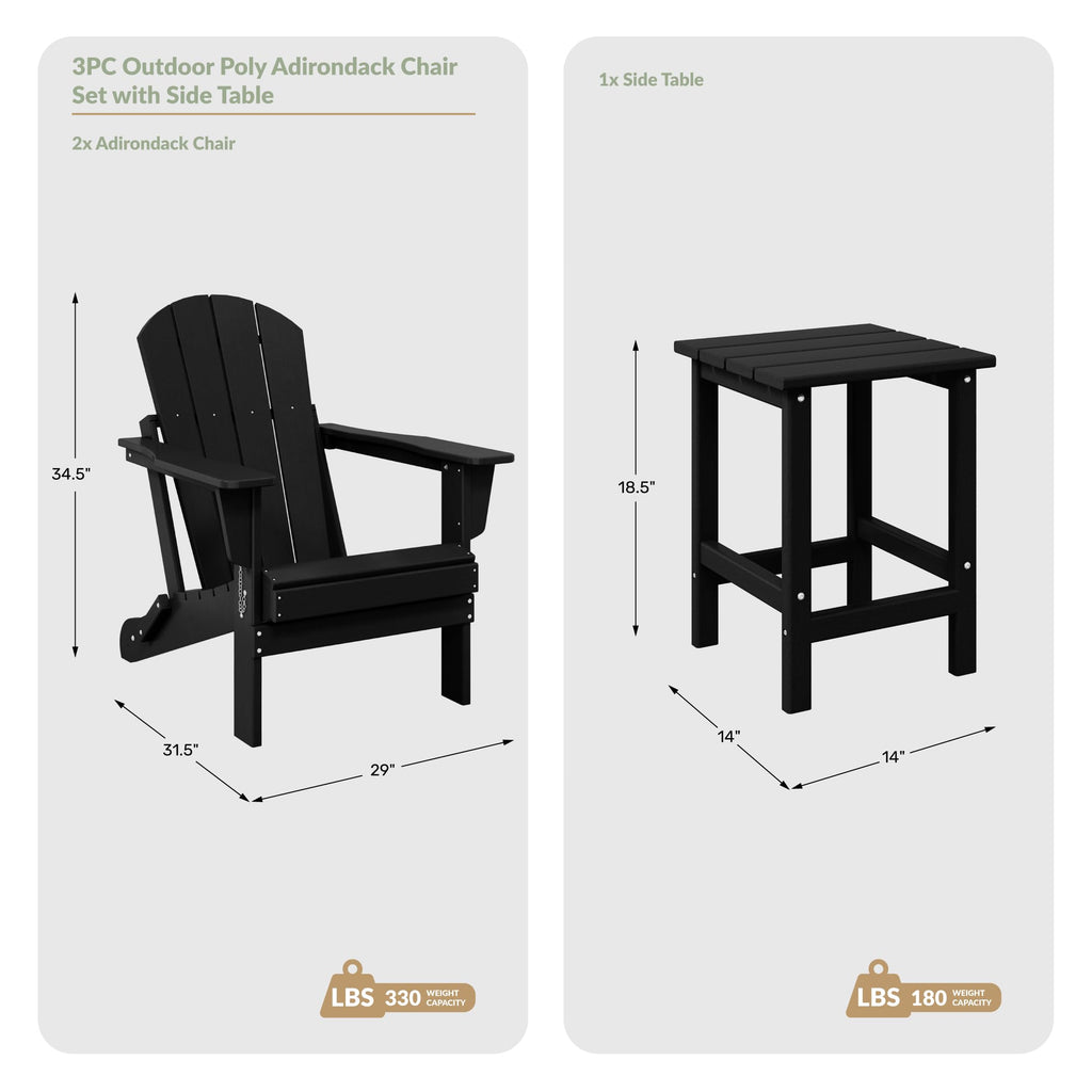 Navy Blue 3-Pieces Adirondack Chairs Set with Side Table P106