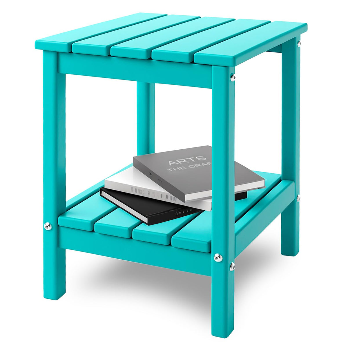 Aqua HDPE Plastic 2-Shelf Outdoor Side Table C69942