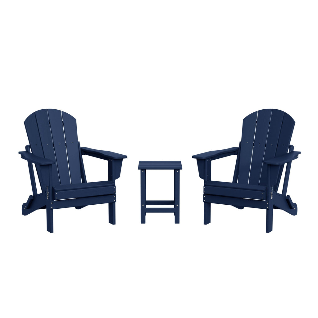 Navy Blue 3-Pieces Adirondack Chairs Set with Side Table P106