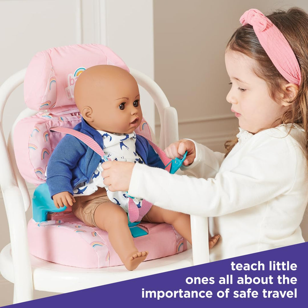 Pink Booster Seat for Dolls with Adjustable Headrest & Buckles J39935