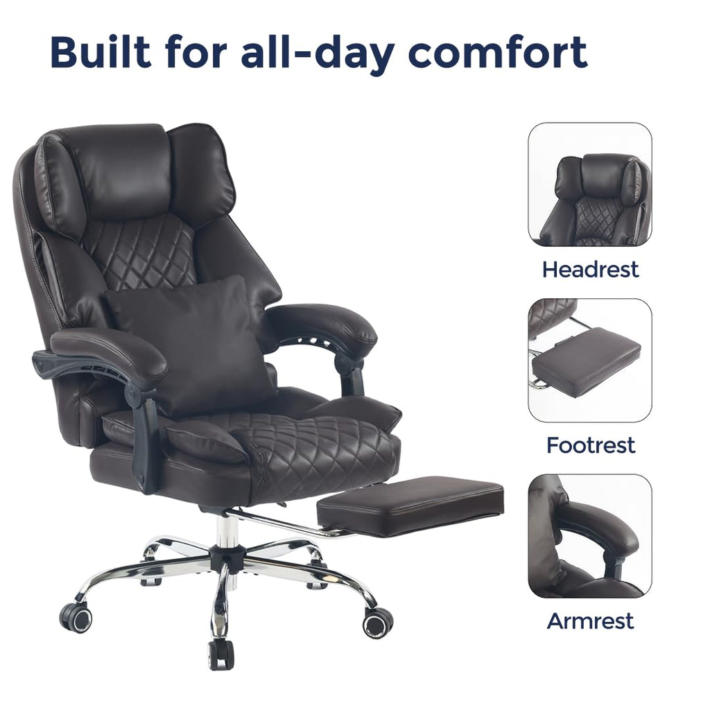 Dark Brown Executive Office Chair with Heated Lumbar and Footrest X988872
