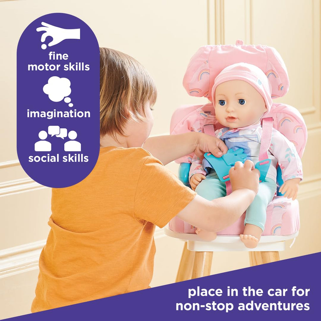 Pink Booster Seat for Dolls with Adjustable Headrest & Buckles J39935