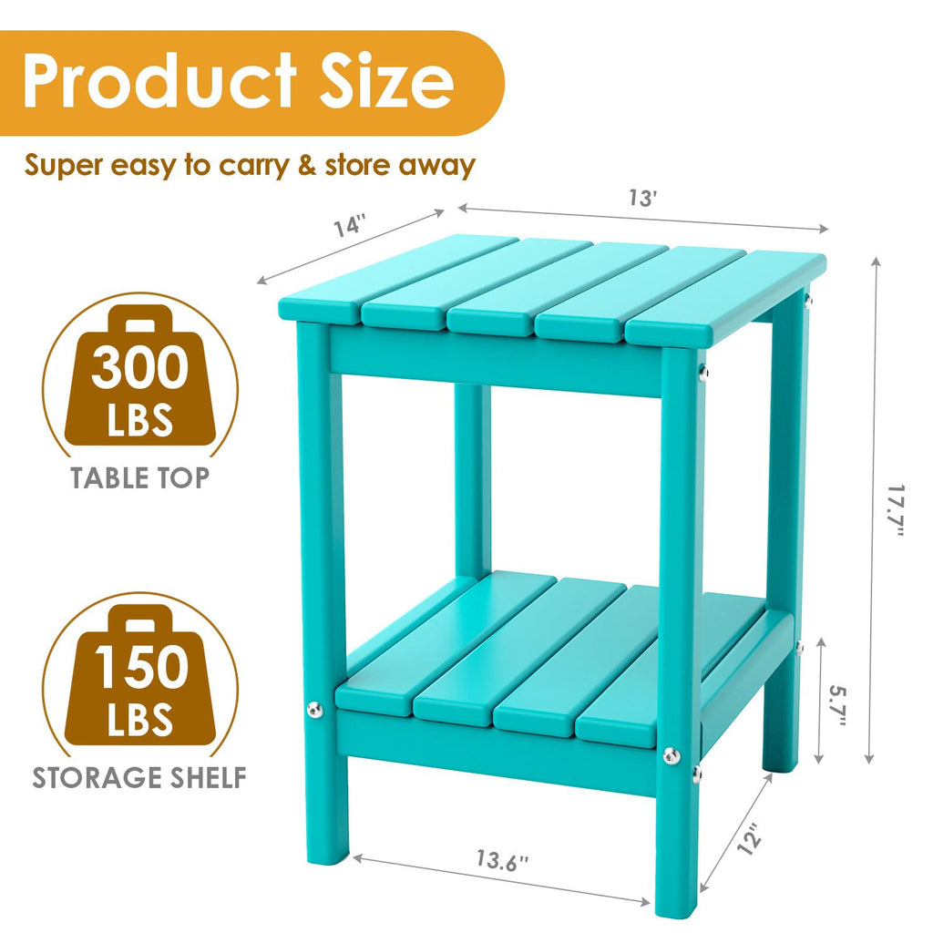Aqua HDPE Plastic 2-Shelf Outdoor Side Table C69942