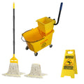 Commercial Mop Bucket with 2 Mop Heads and Caution Sign, 38 Quart F615