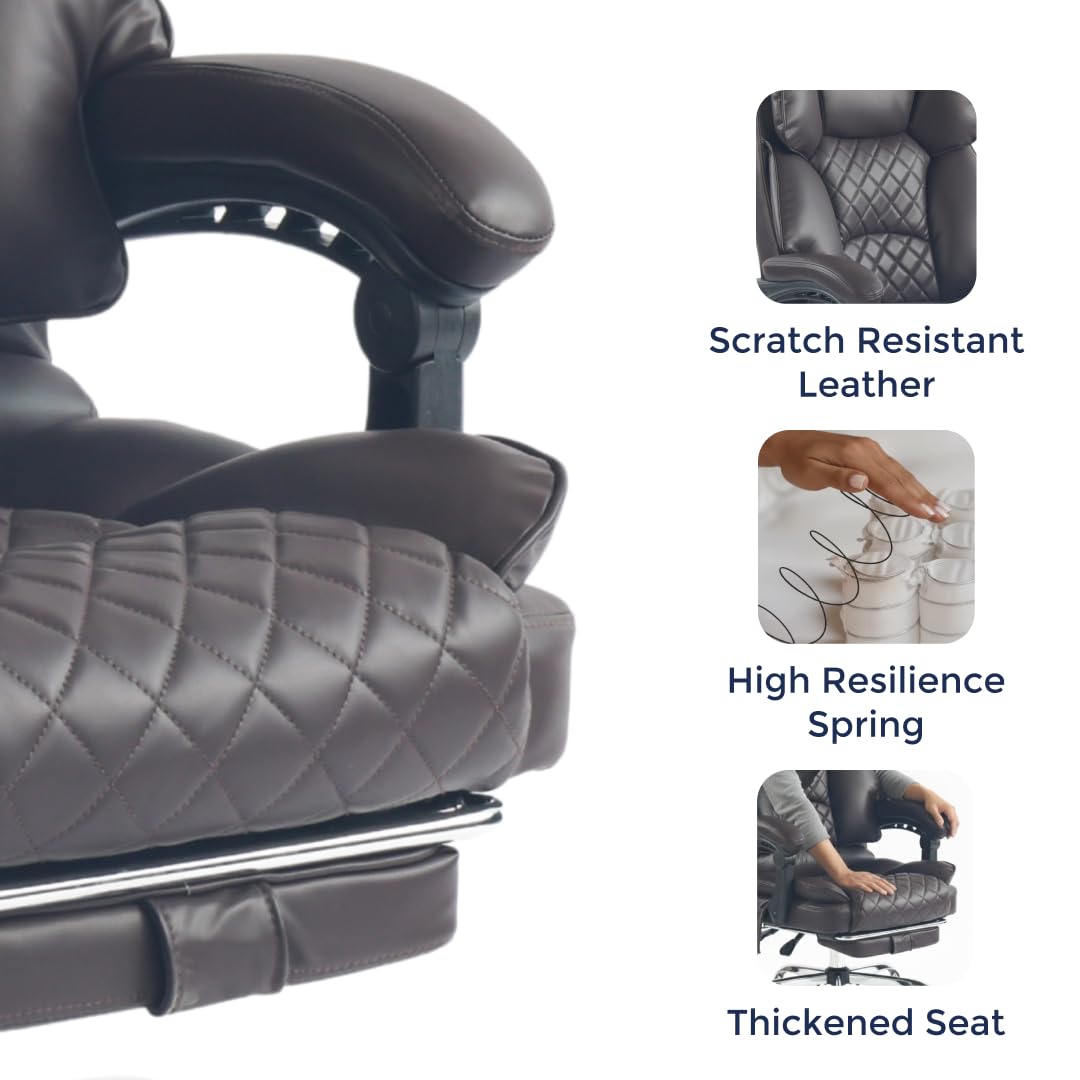 Dark Brown Executive Office Chair with Heated Lumbar and Footrest X988872