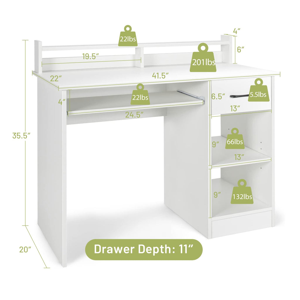 White Desk with Drawer and Keyboard Tray T927787