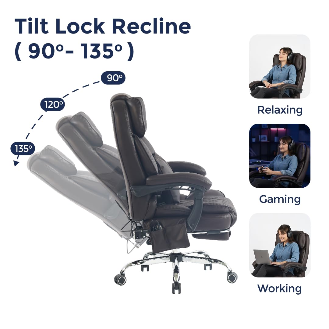 Dark Brown Executive Office Chair with Heated Lumbar and Footrest X988872