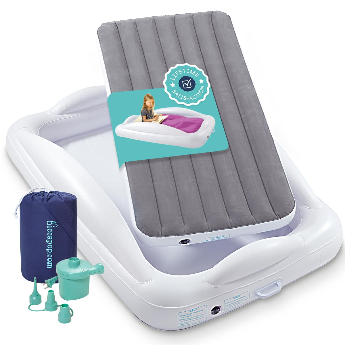 Inflatable Toddler Travel Bed with Safety Bumpers Grey C148