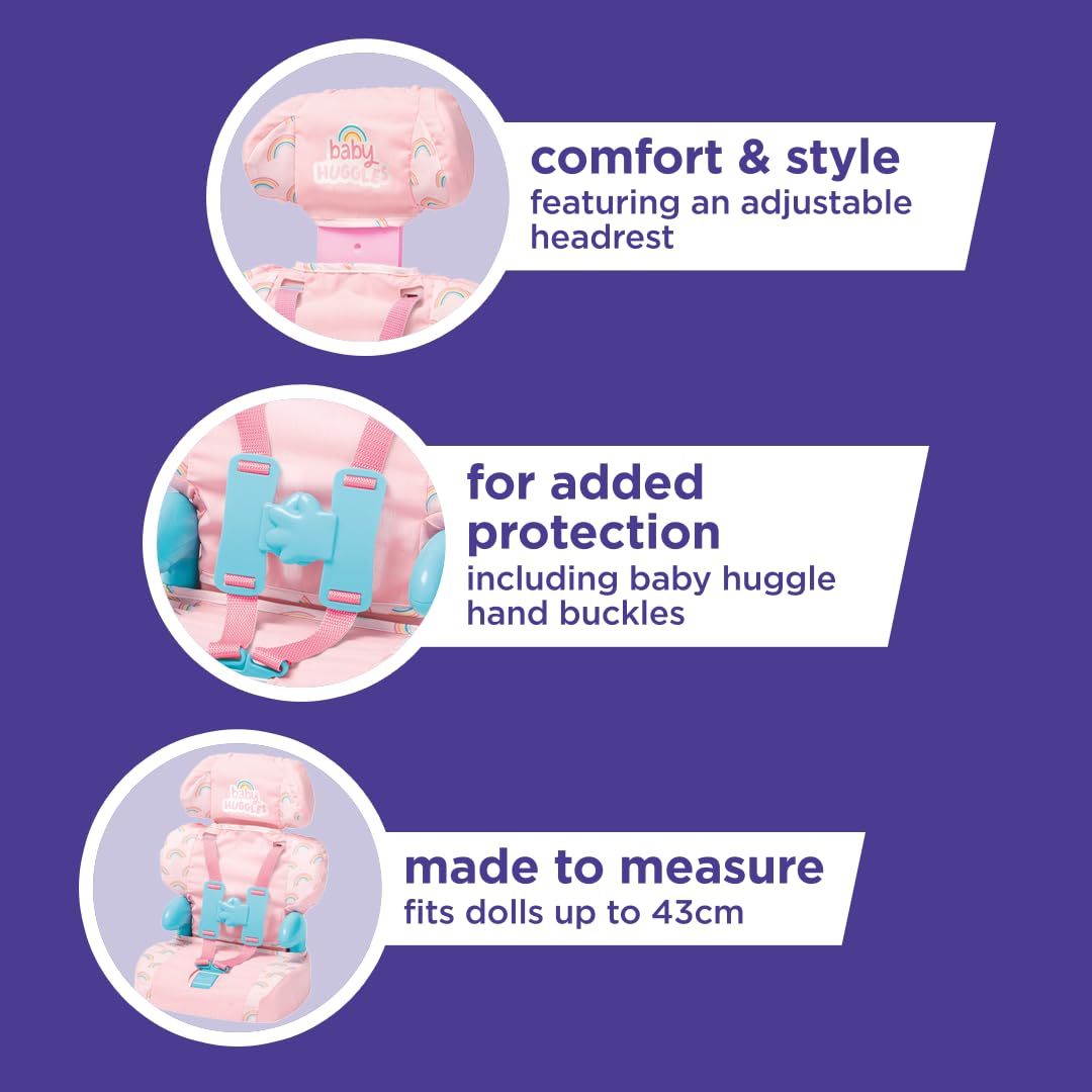 Pink Booster Seat for Dolls with Adjustable Headrest & Buckles J39935