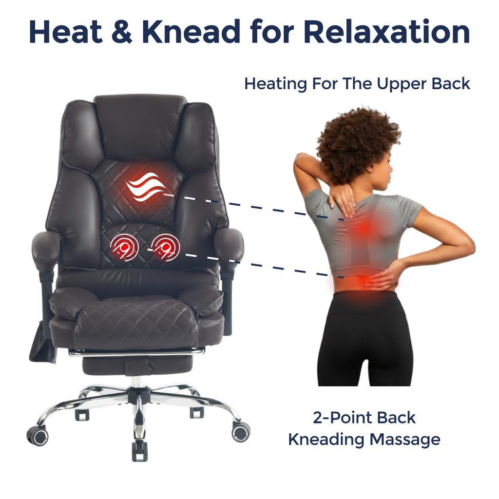 Dark Brown Executive Office Chair with Heated Lumbar and Footrest X988872