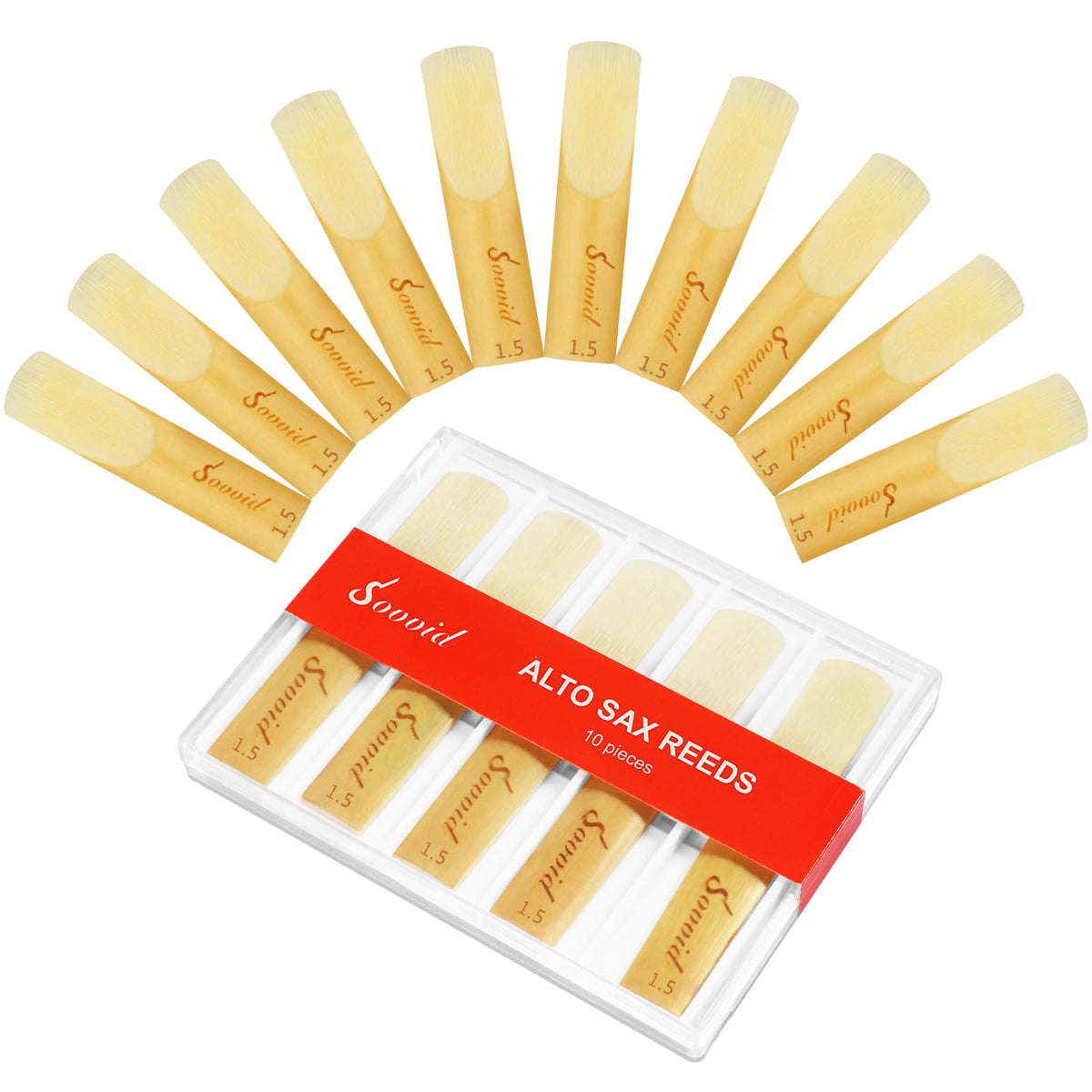 10 Pack Strength 1.5 Alto Saxophone Reeds with Plastic Box L1525