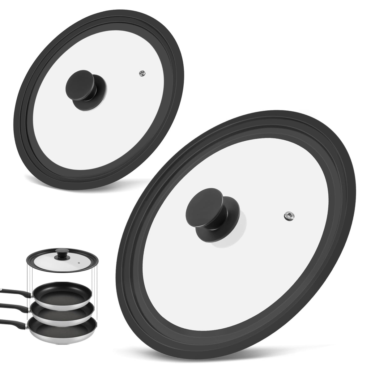 2 Pack Silicone Tempered Glass Universal Lid for Pots Pans and Skillets S779