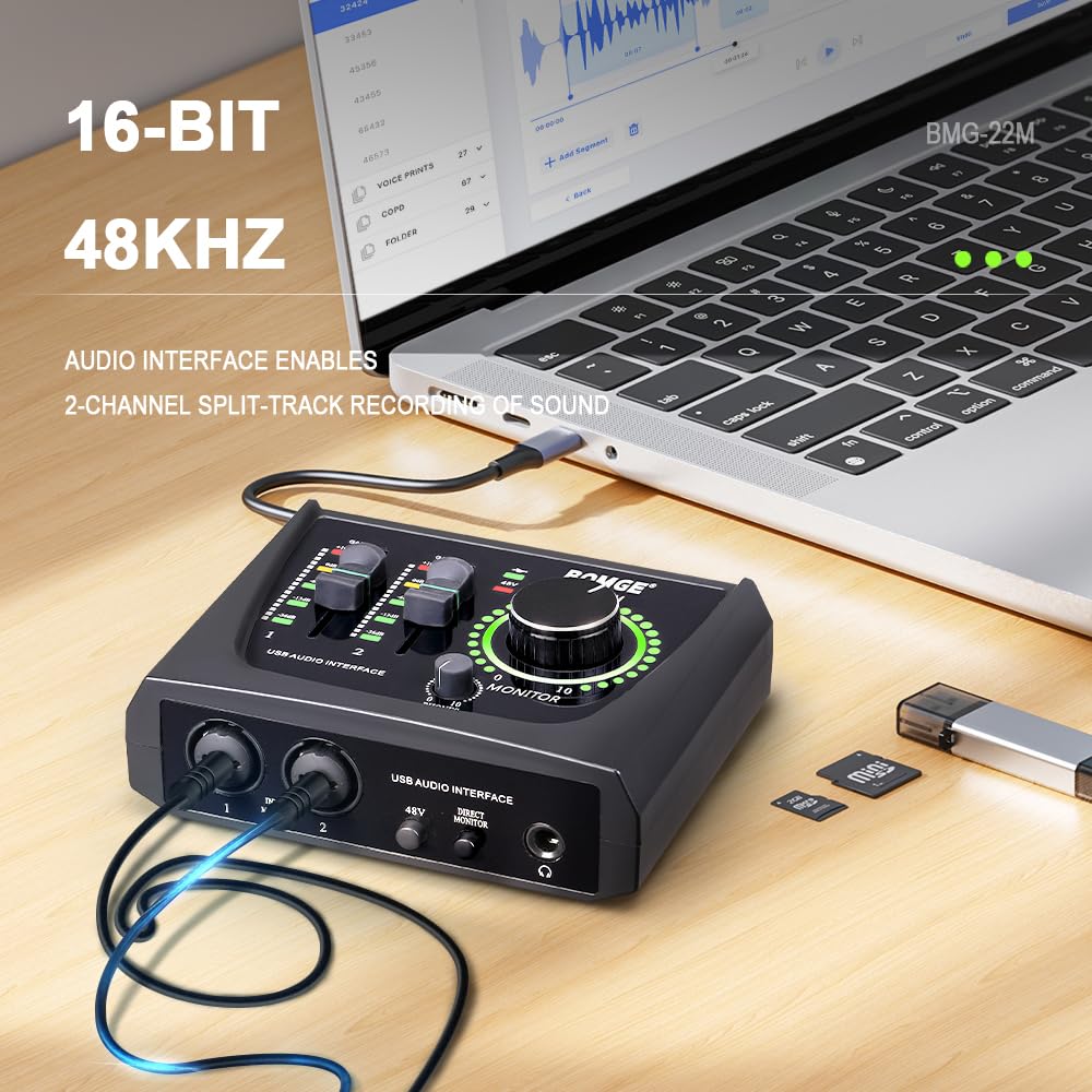 2 Channel USB Audio Interface with XLR 48V Phantom Power F16858