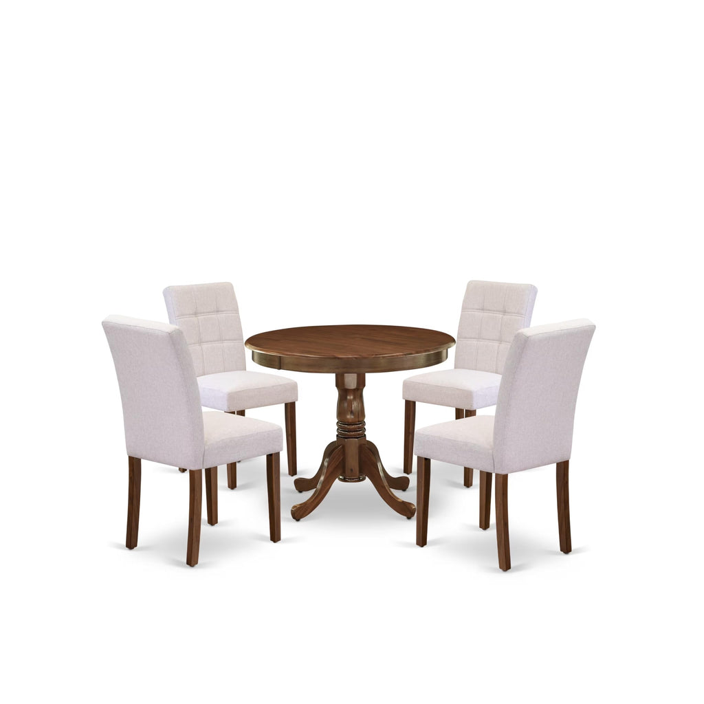 5 Piece Mid Century Dining Table Set with 4 Beige Fabric Chairs G296