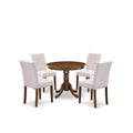 5 Piece Mid Century Dining Table Set with 4 Beige Fabric Chairs G296