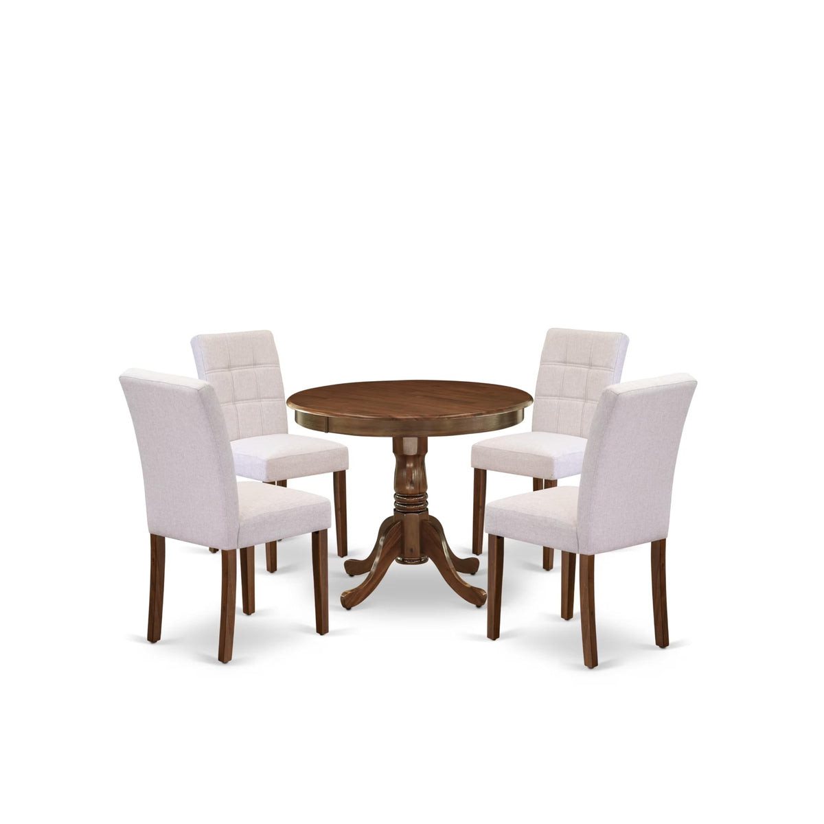5 Piece Mid Century Dining Table Set with 4 Beige Fabric Chairs G296