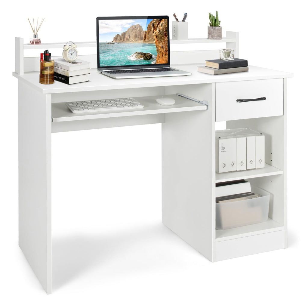 White Desk with Drawer and Keyboard Tray T927787