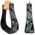 Black Aluminum Engraved Horse Saddle Stirrups J361755