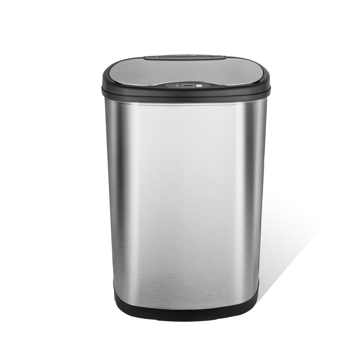 13 Gallon Oval Automatic Trash Can, 50L Touchless Motion Sensor Garbage Can with Odor-Sealing Lid & One-Touch Manual Mode, Silver Stainless Steel, Black Trim L4182