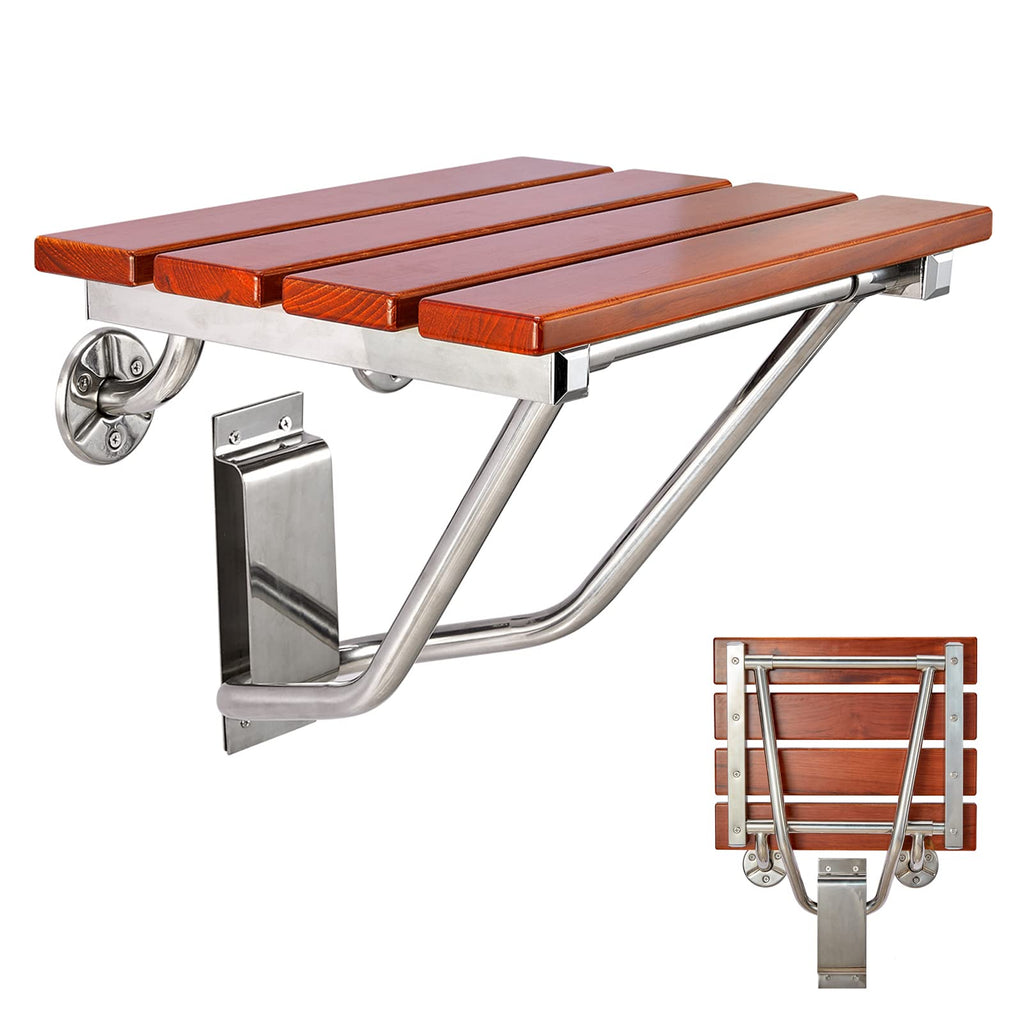 Teak Wood Wall Mounted Folding Shower Seat and Bench 350lb Capacity L147