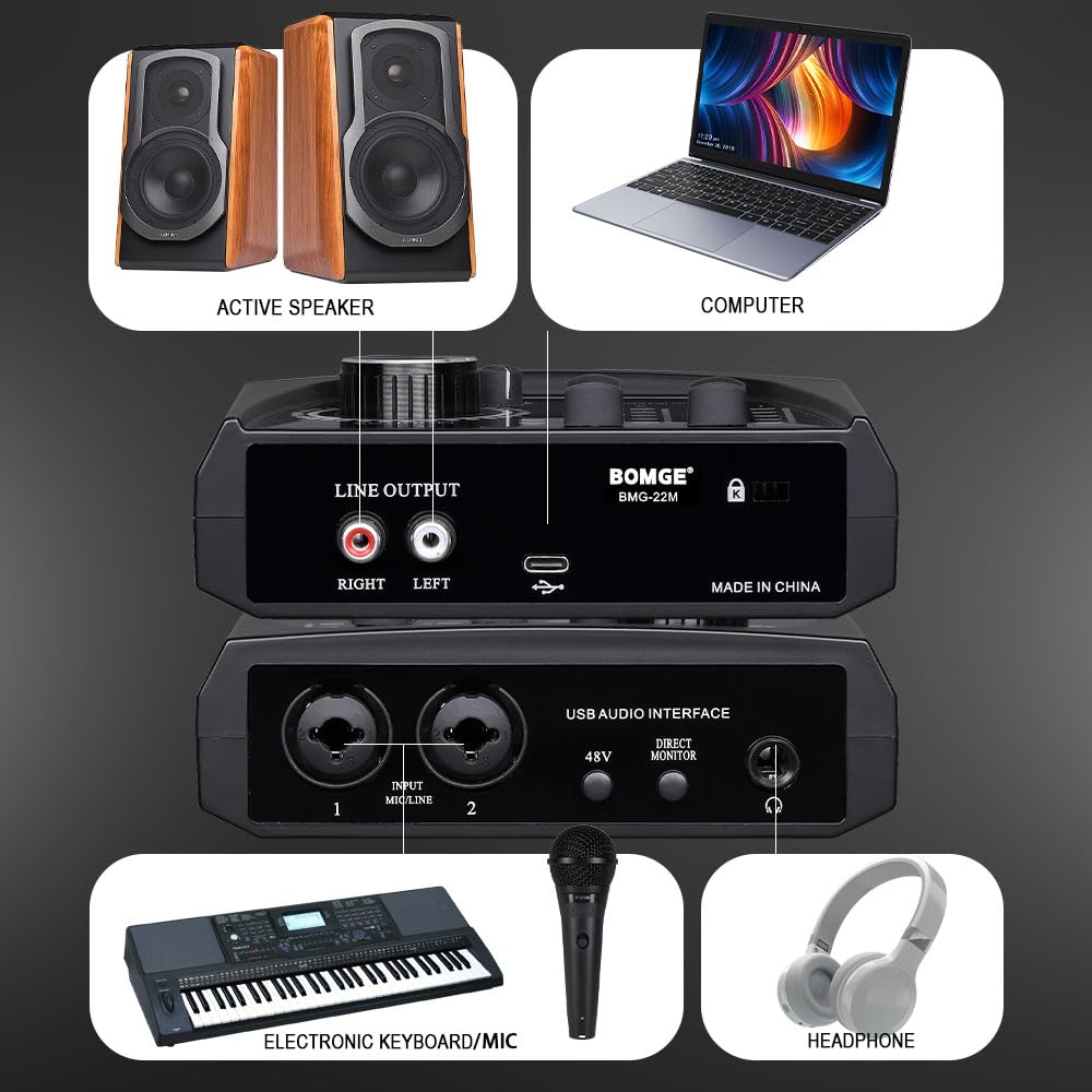 2 Channel USB Audio Interface with XLR 48V Phantom Power F16858