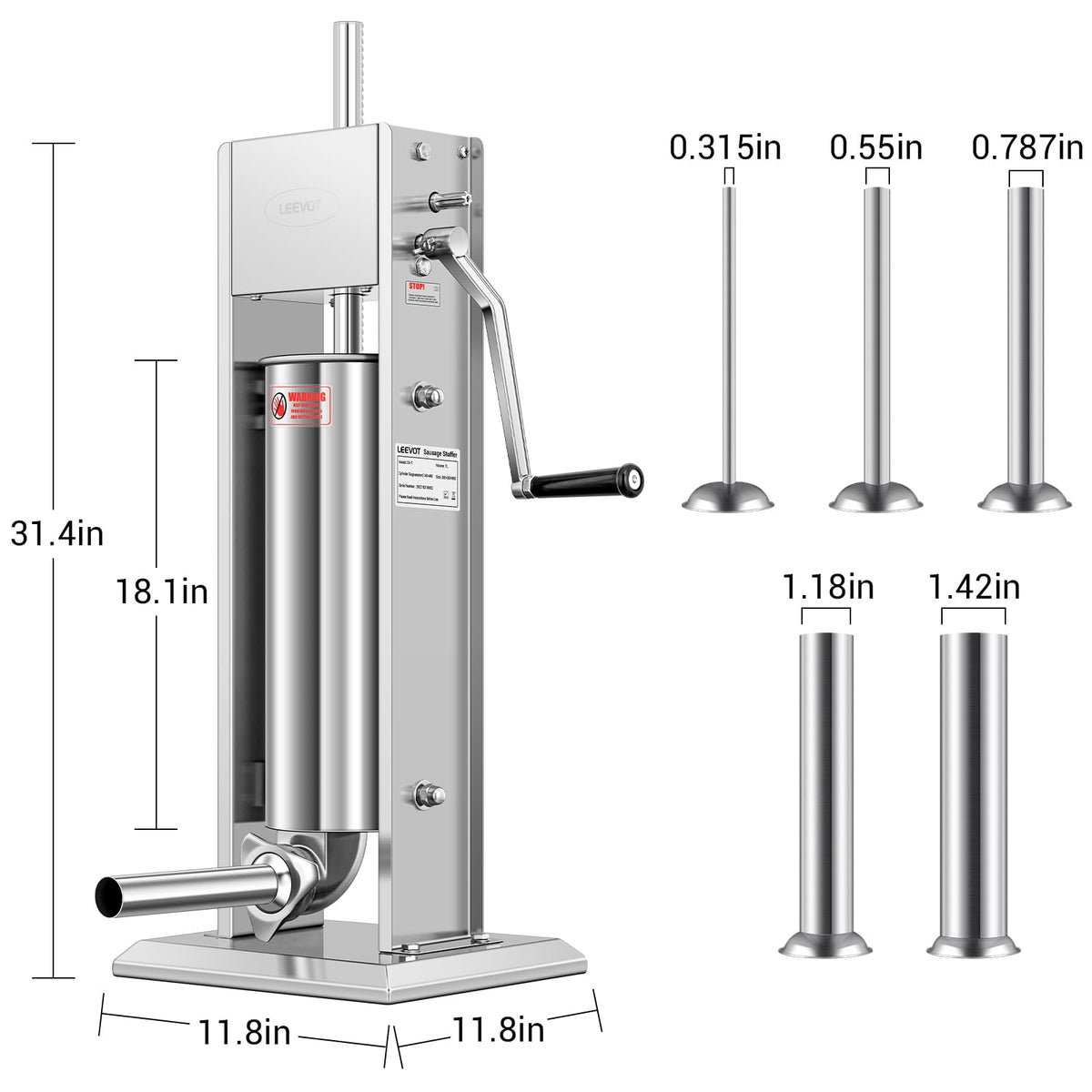 15LBS/7L Manual Stainless Steel Sausage Stuffer with 5 Stuffing Tubes G4927