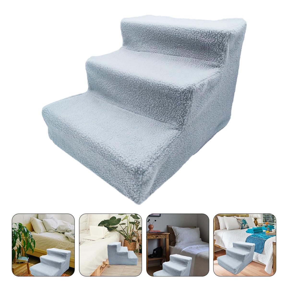 Gray Plush Non-Slip Pet Stairs B2867