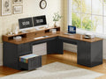 63" L Shaped Desk with Drawers and Storage Cabinet U535