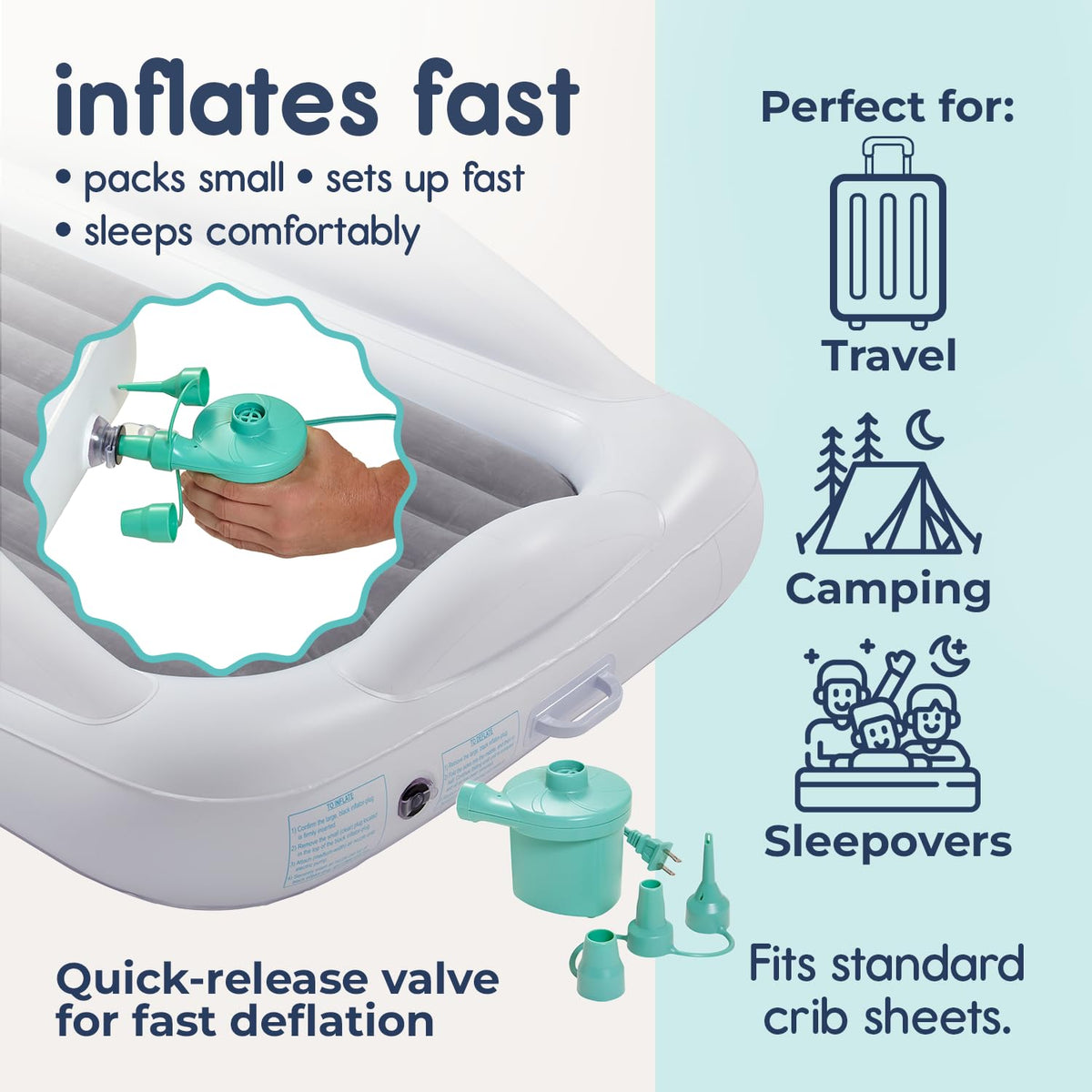 Inflatable Toddler Travel Bed with Safety Bumpers Grey C148