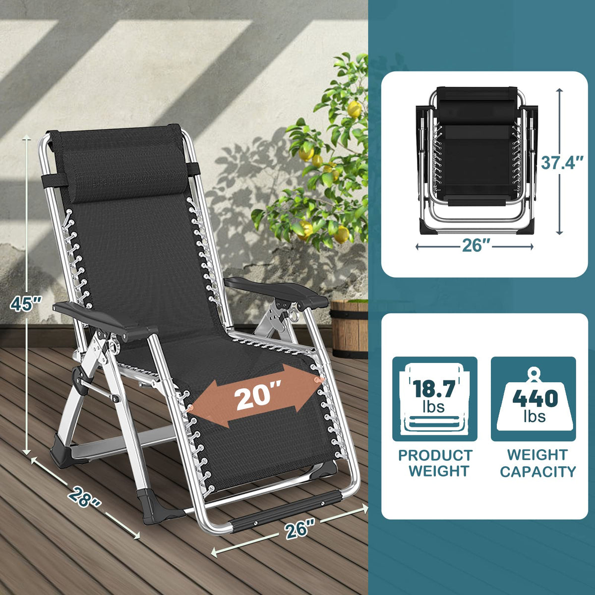 Zero Gravity Folding Outdoor Lounge Chair with Cup Holder B458796