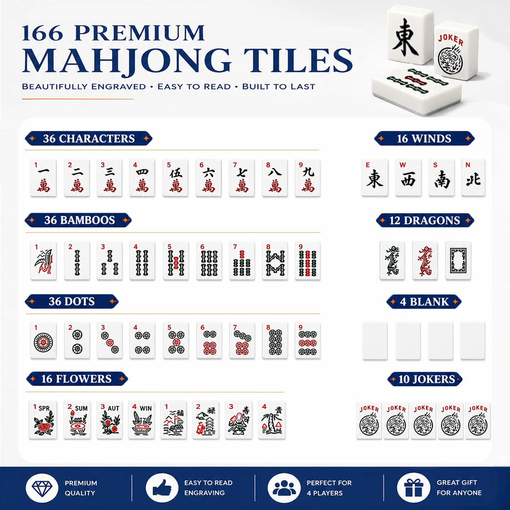 166 Deep Engraved Melamine Mahjong Set with Mat and 4 Racks I404