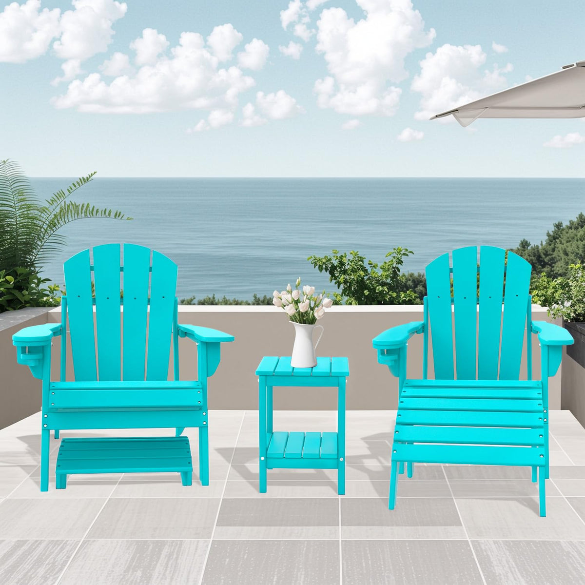 Aqua HDPE Plastic 2-Shelf Outdoor Side Table C69942