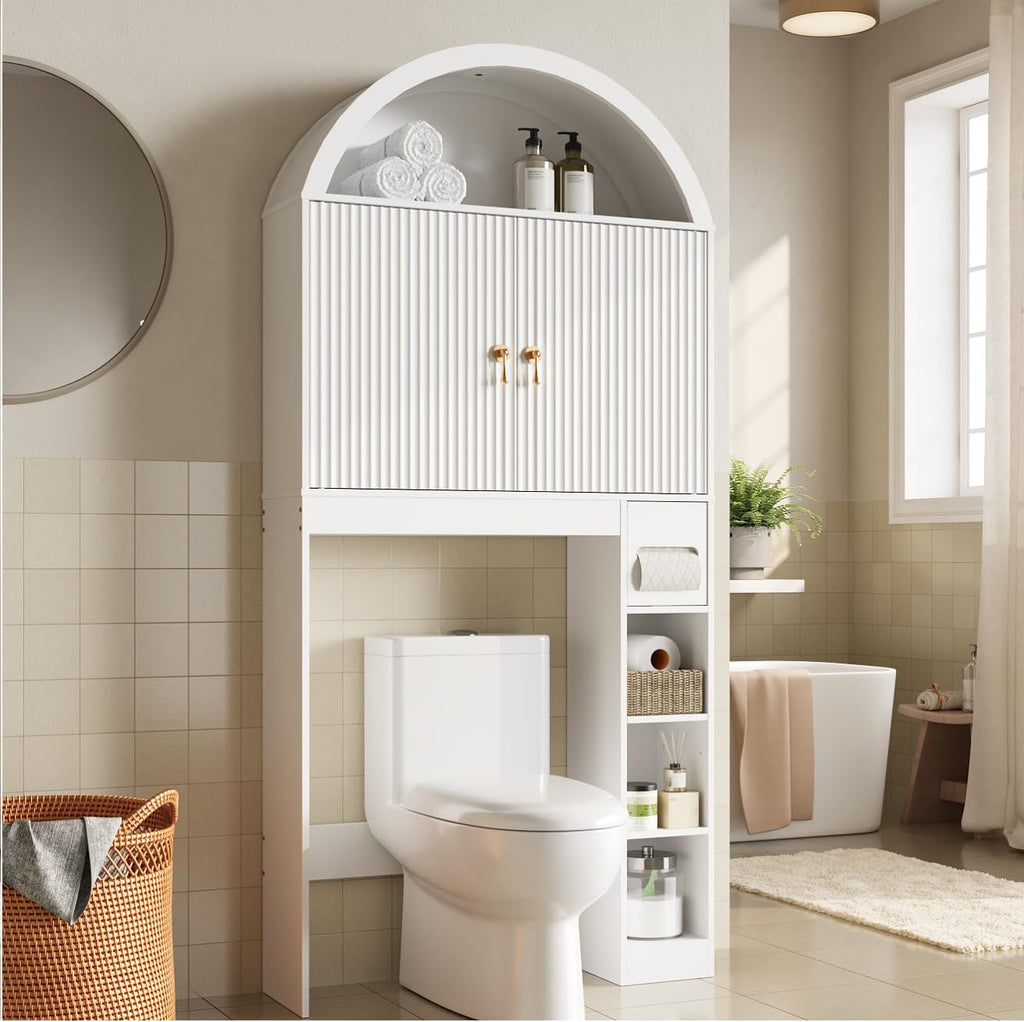 White Over the Toilet Storage Cabinet with Adjustable Shelf N7523