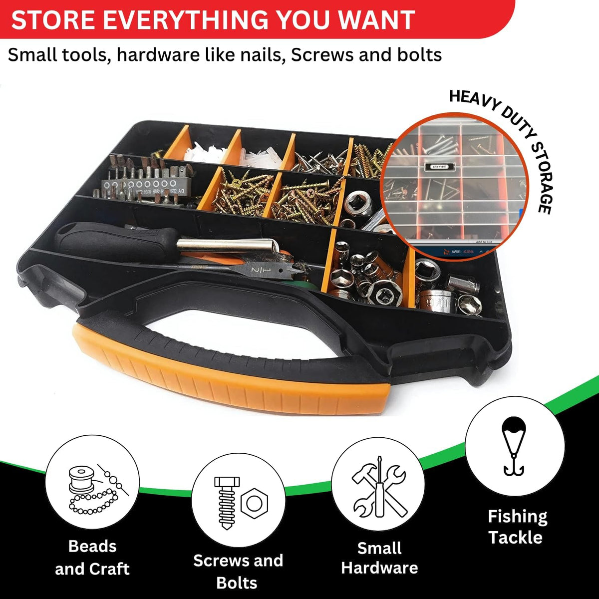 18-Compartment Portable Plastic Hardware Organizer Box L933