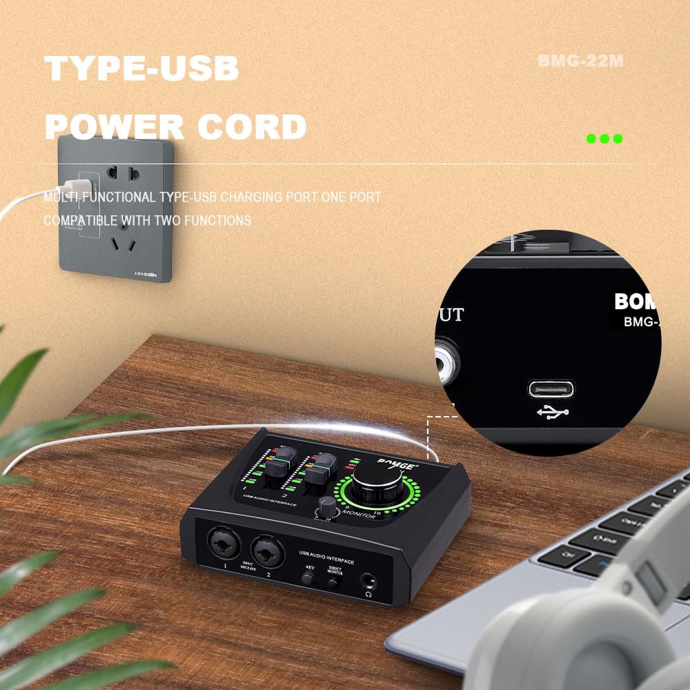 2 Channel USB Audio Interface with XLR 48V Phantom Power F16858
