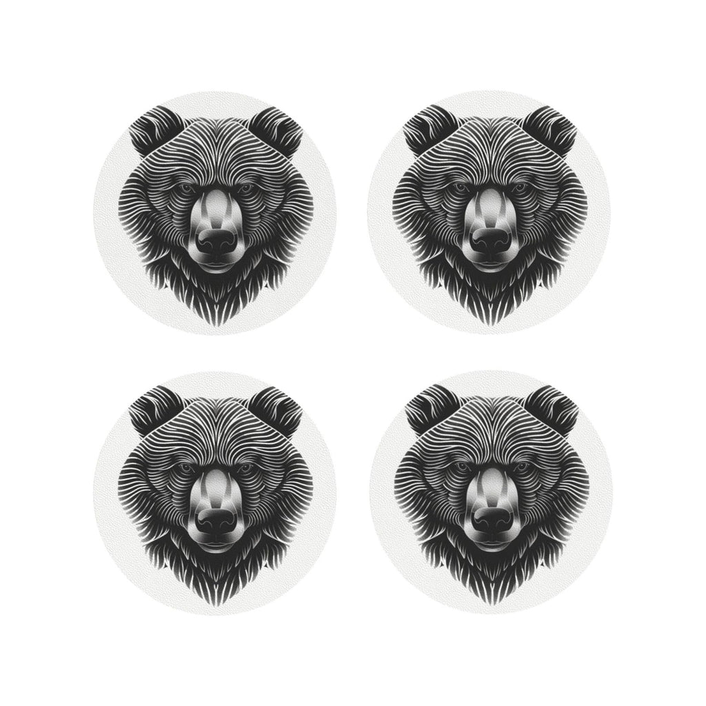 Black and White Bear Head Leather Coasters Set of 4 T40620