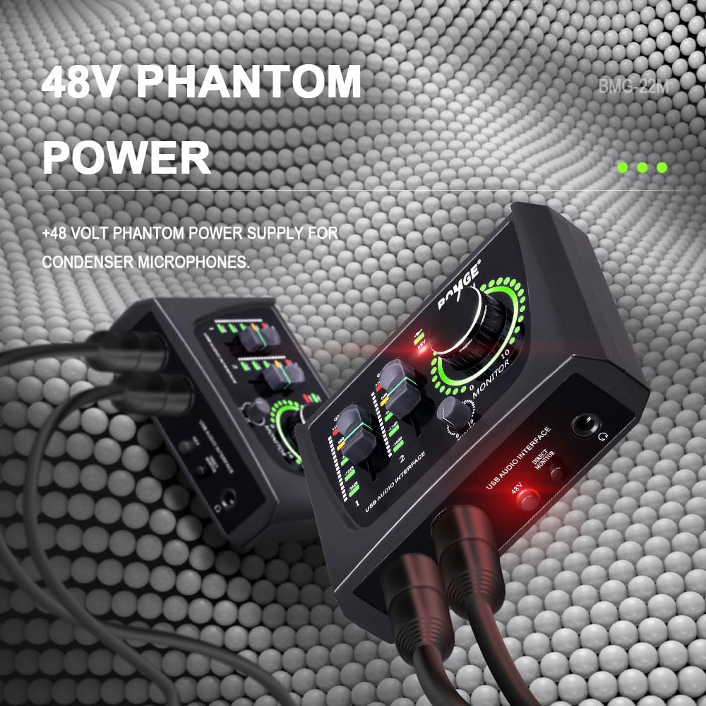 2 Channel USB Audio Interface with XLR 48V Phantom Power F16858