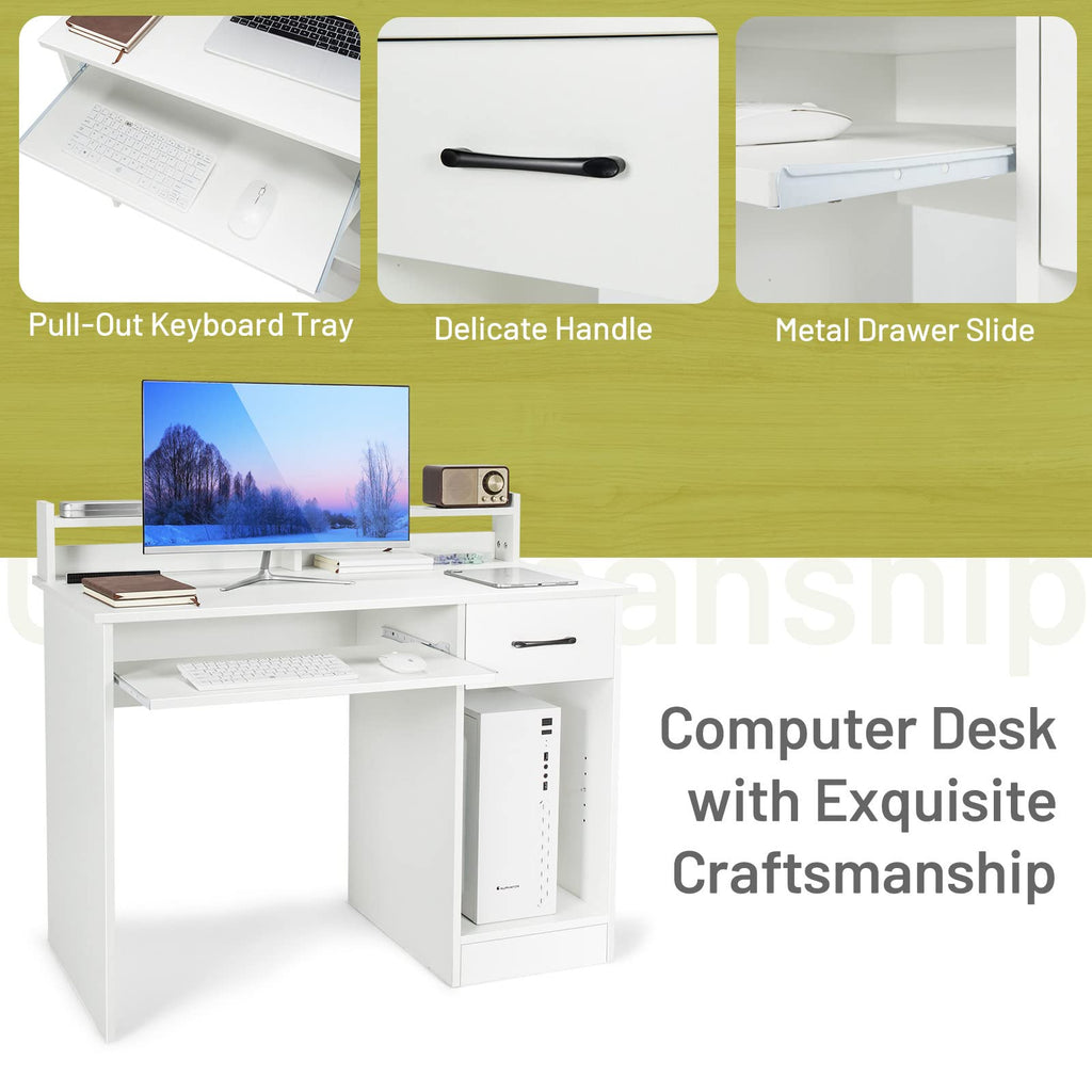 White Desk with Drawer and Keyboard Tray T927787