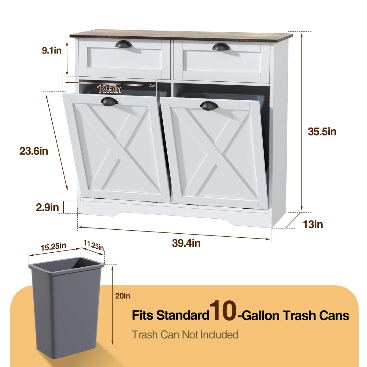 White Tilt Out Trash Cabinet S300