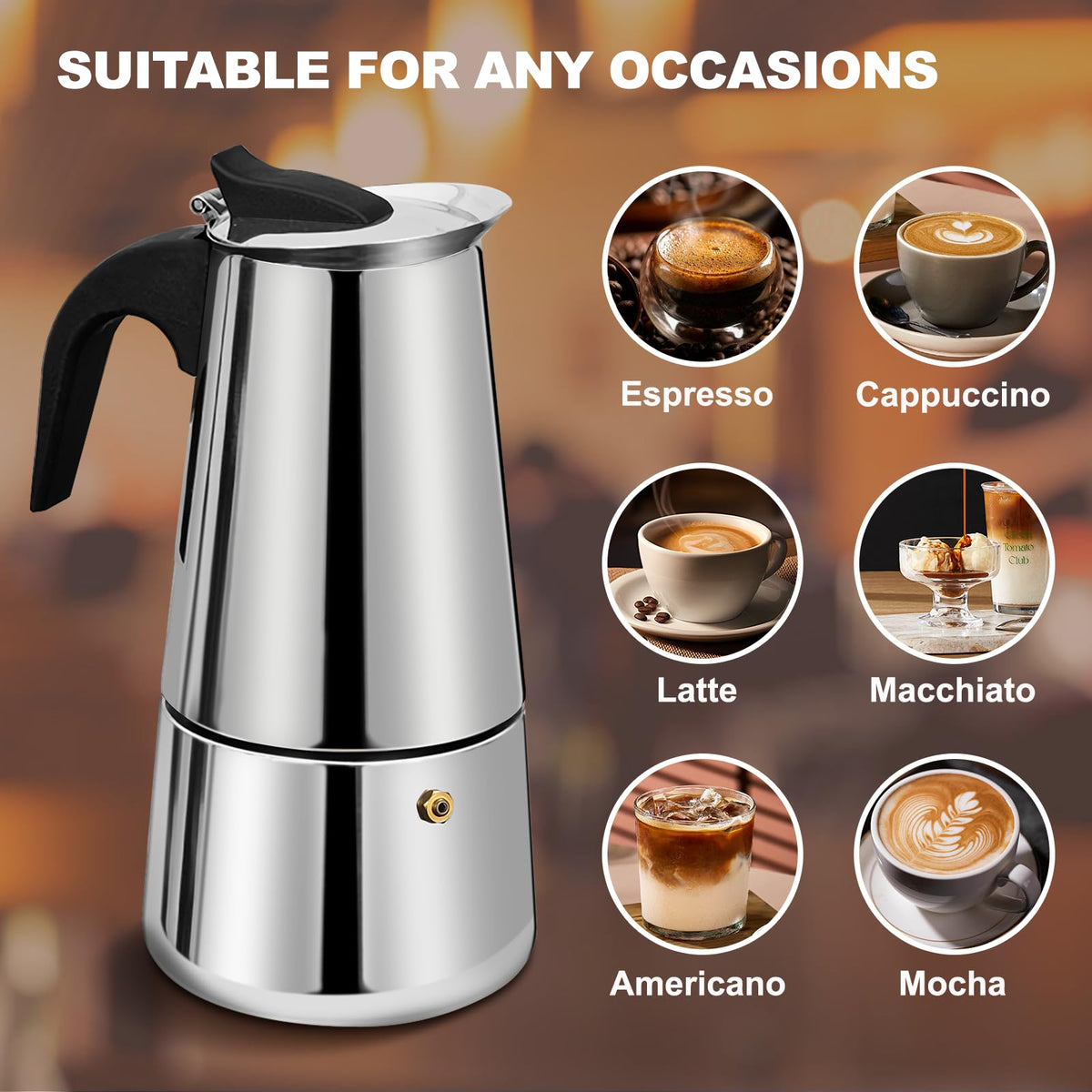 12 Cup Stainless Steel Stovetop Espresso Moka Pot 600ml F345579