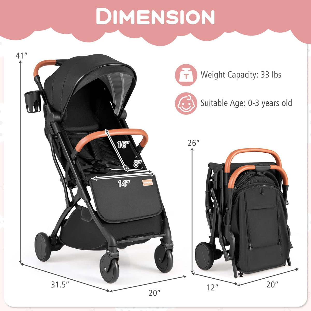 Lightweight Compact Stroller with One-Hand Fold and Canopy O78438